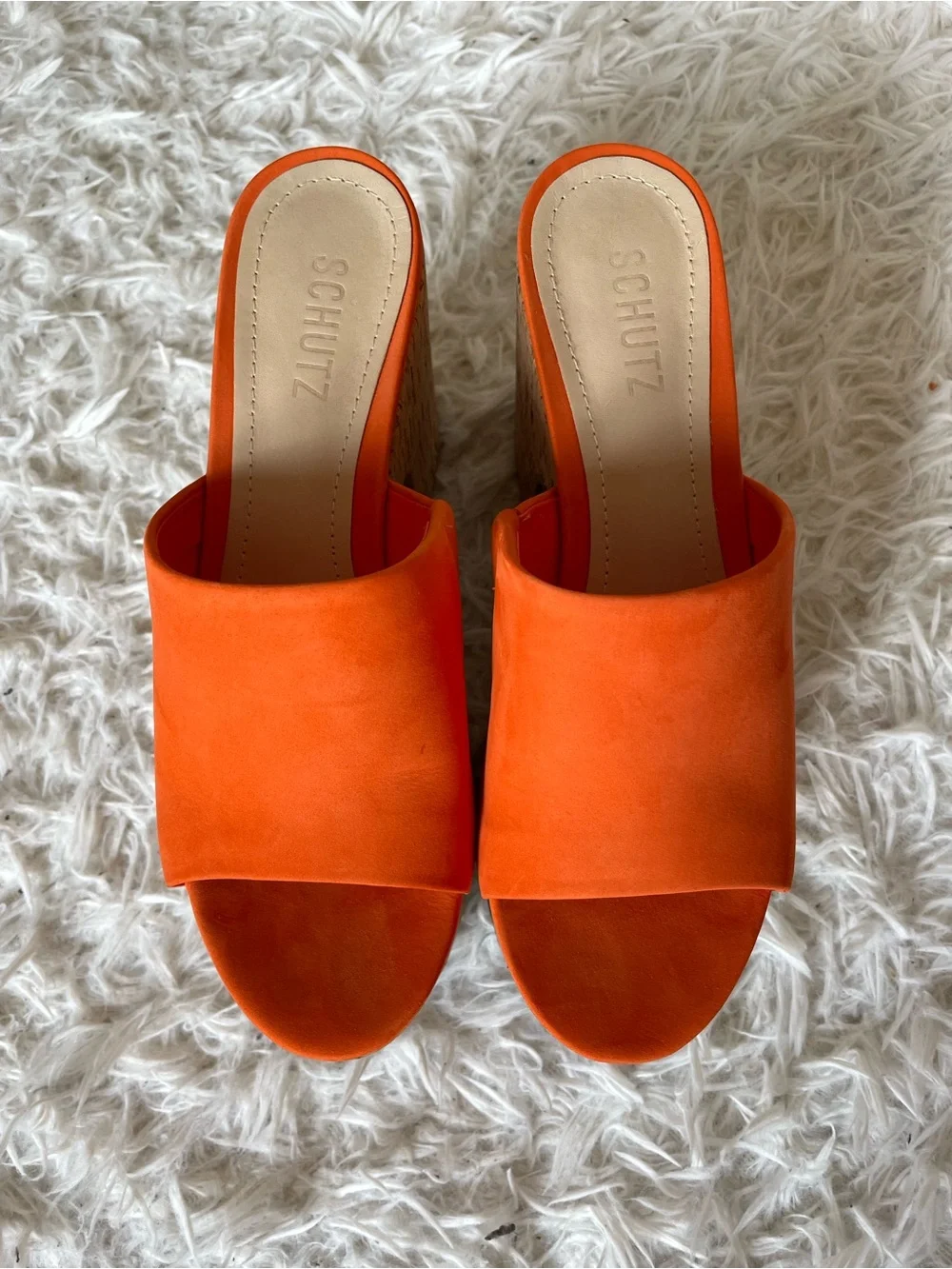SCHUTZ Orange Cork Platform Slide Sandals